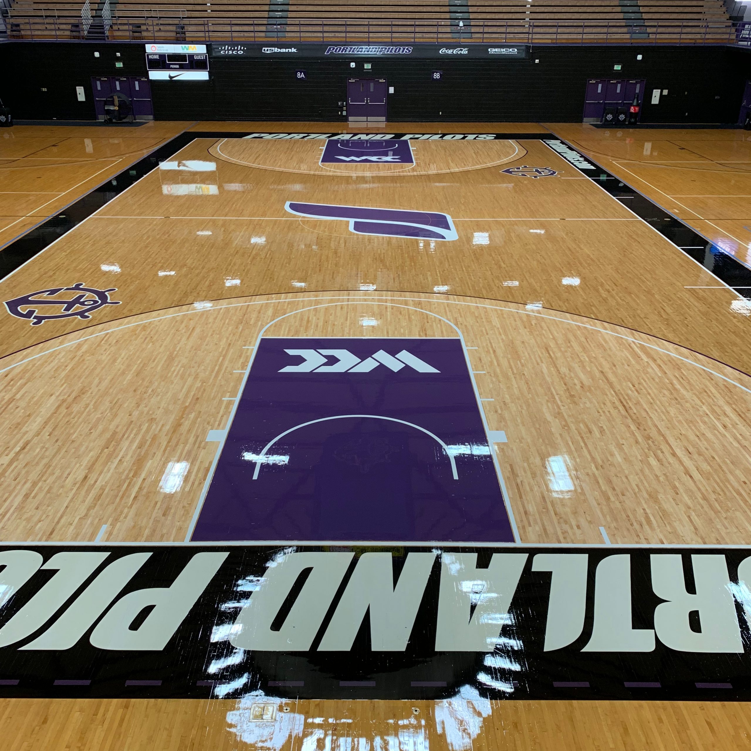 University of Portland Pilots, Portland, Oregon - Chiles Center basketball gym floor sanding and refinishing by COURTSPORTS