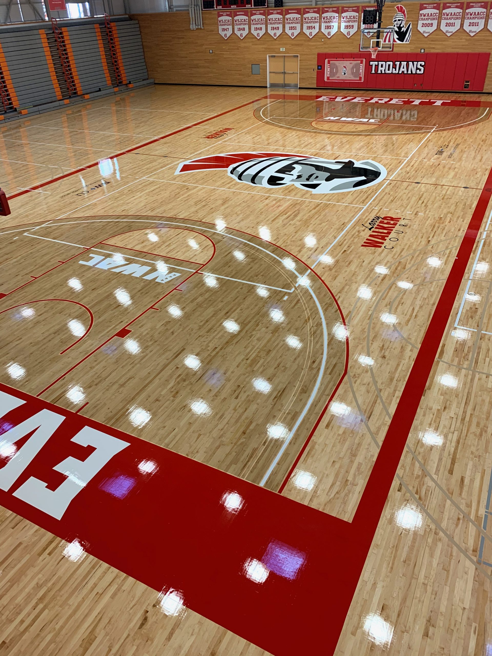 Everett Community College, Everett, Washington - gymnasium floor drum sanding and refinishing project by COURTSPORTS.