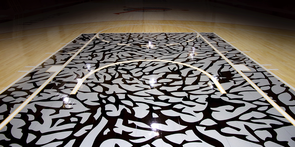 Nike Air Jordan launch court with elephant pattern painted and designed by COURTSPORTS