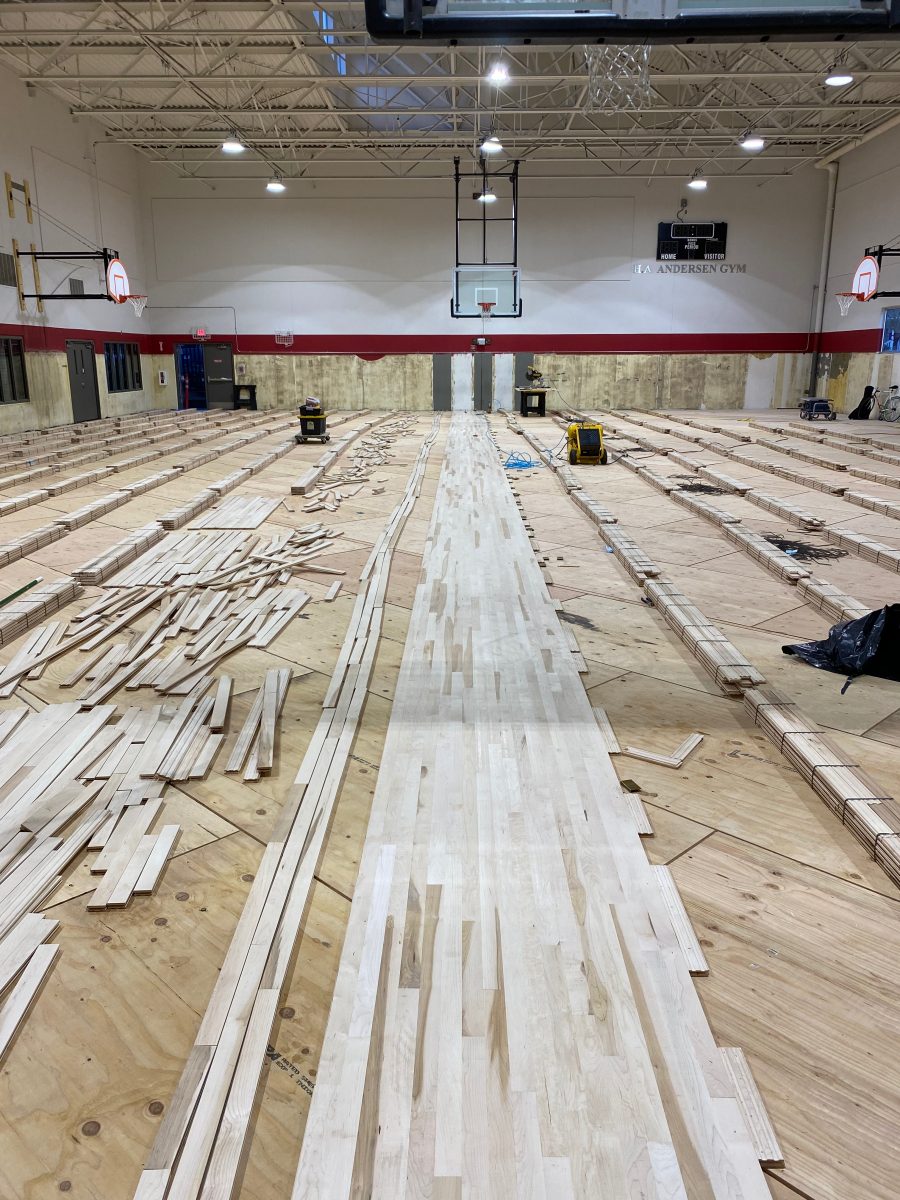 Portland Trail Blazers Boys & Girls Club new maple basketball and volleyball court installed, sanded, painted, and refinished by COURTSPORTS.