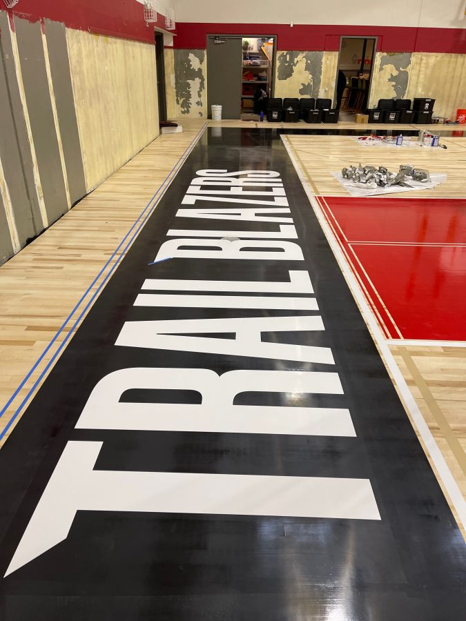 Trail Blazers lettering painted by COURTSPORTS.