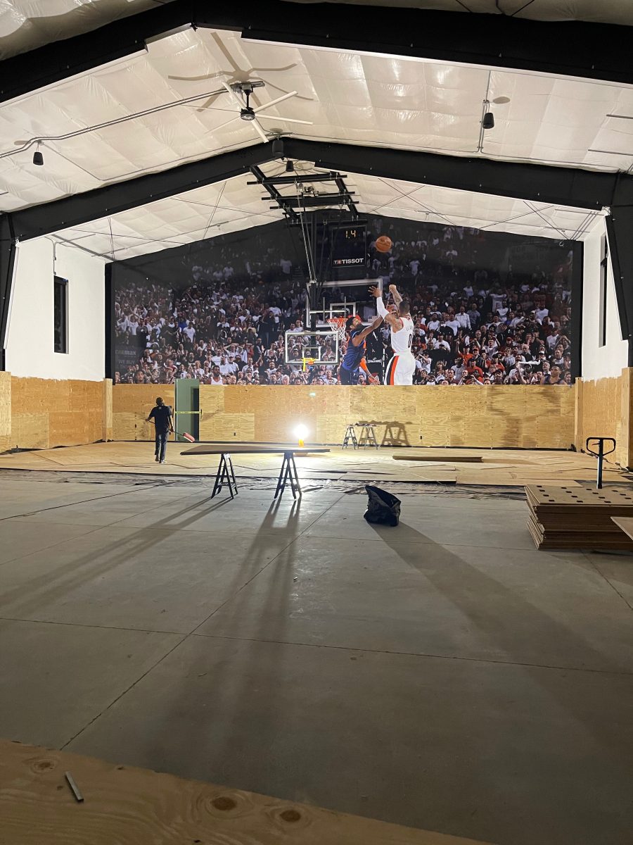 New NBA home court installed for an NBA player who played for the Portland Trail Blazers. Full NBA court sub floor, new maple flooring installed, sanded, sealed, game lines and logos painted, and finished by COURTSPORTS.