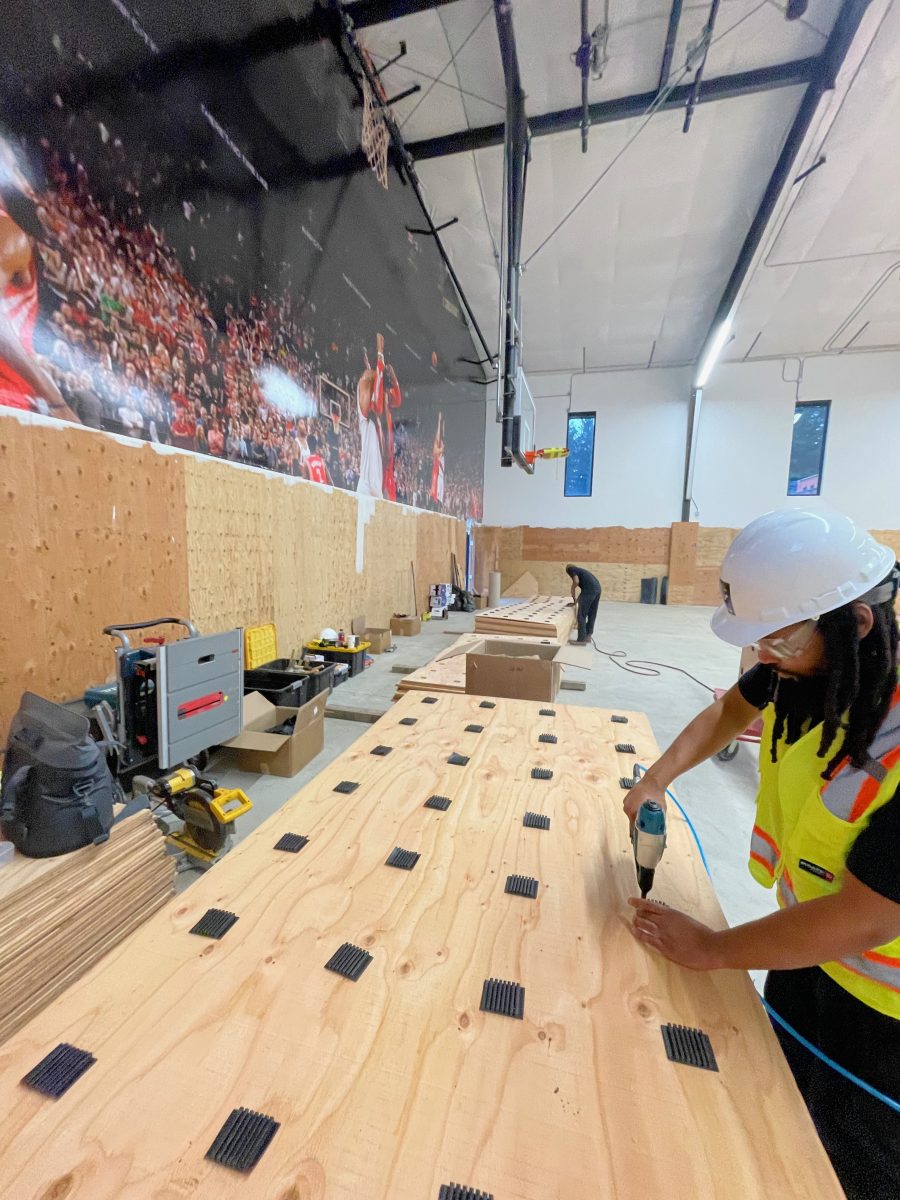 New NBA home court installed for an NBA player who played for the Portland Trail Blazers. Full NBA court sub floor, new maple flooring installed, sanded, sealed, game lines and logos painted