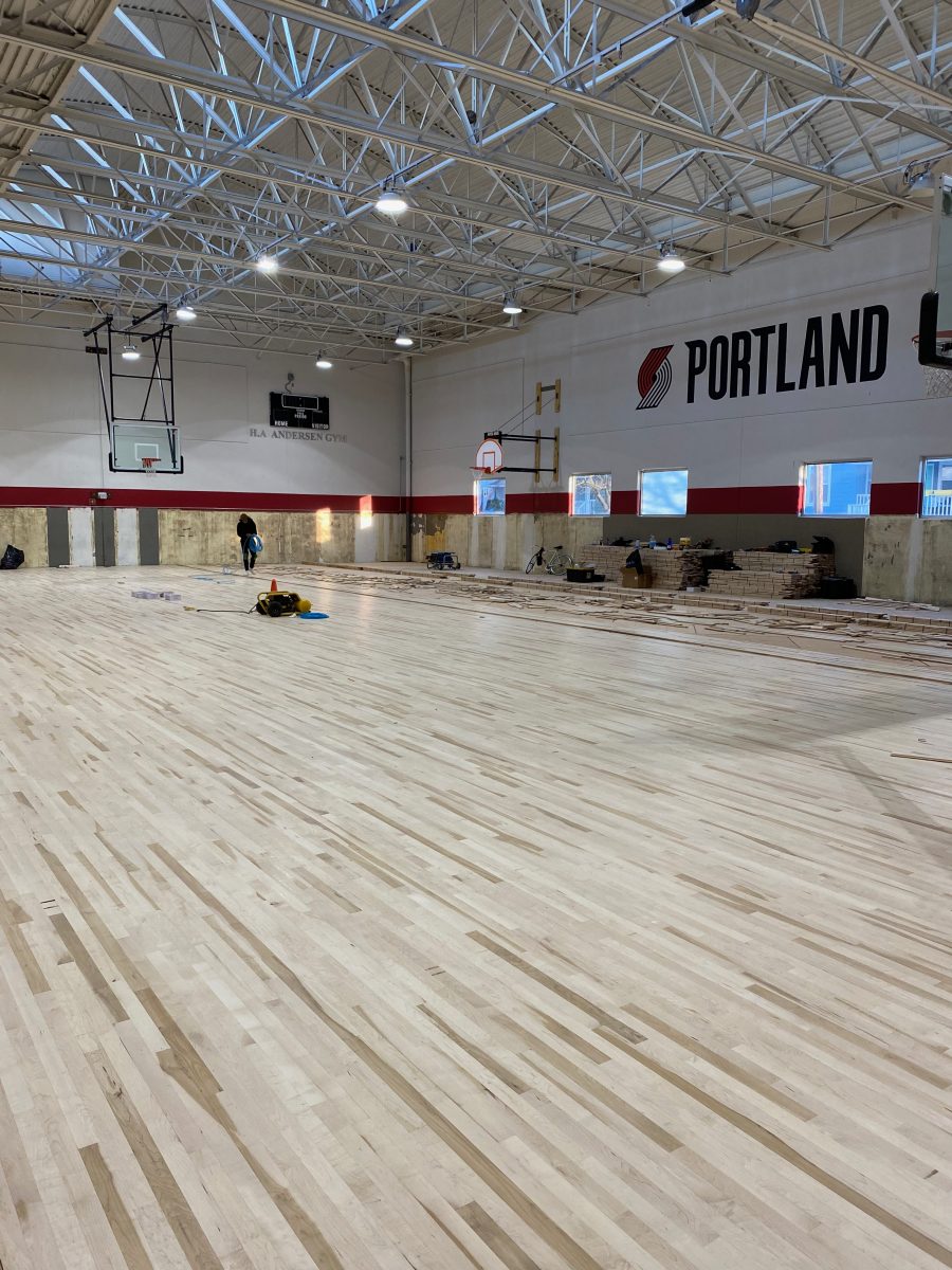 New hardwood maple basketball court installation for the Portland Trail Blazers Boys & Girls Club by COURTSPORTS