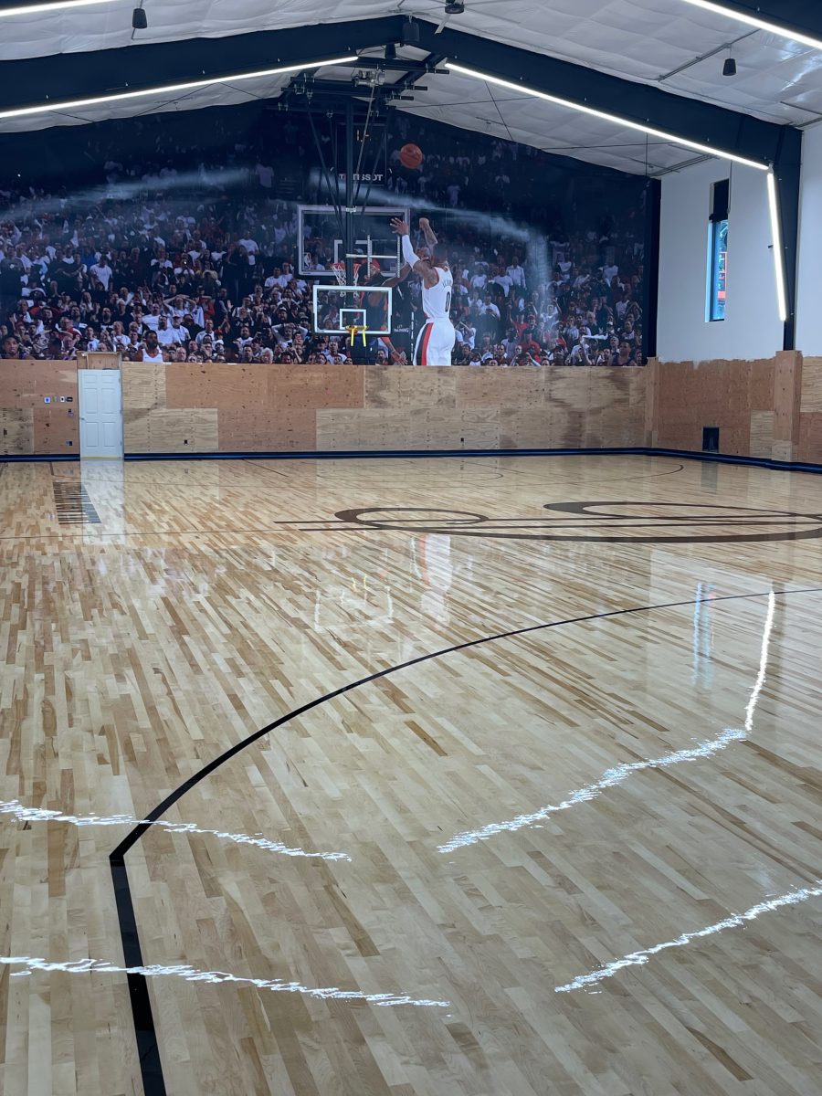 New NBA home court installed for an NBA player who played for the Portland Trail Blazers. Full NBA court sub floor, new maple flooring installed, sanded, sealed, game lines and logos painted