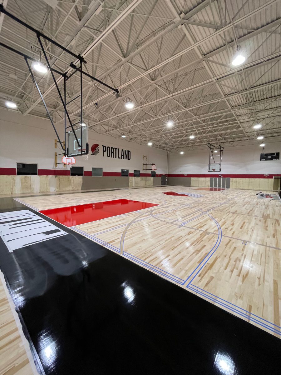 Portland Trail Blazers Boys & Girls club basketball court nearing completion by COURTSPORTS.