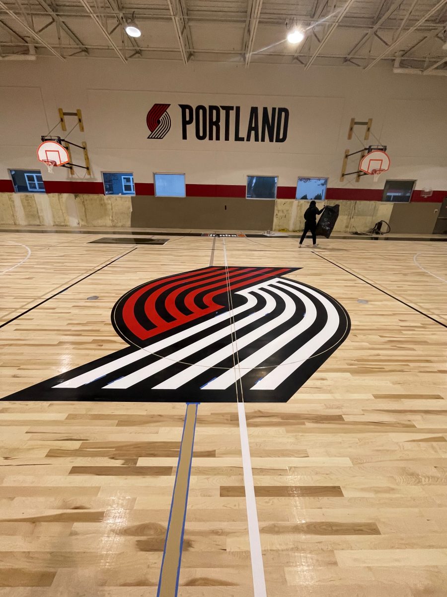 Portland Trail Blazers center logo painted and finished by COURTSPORTS.