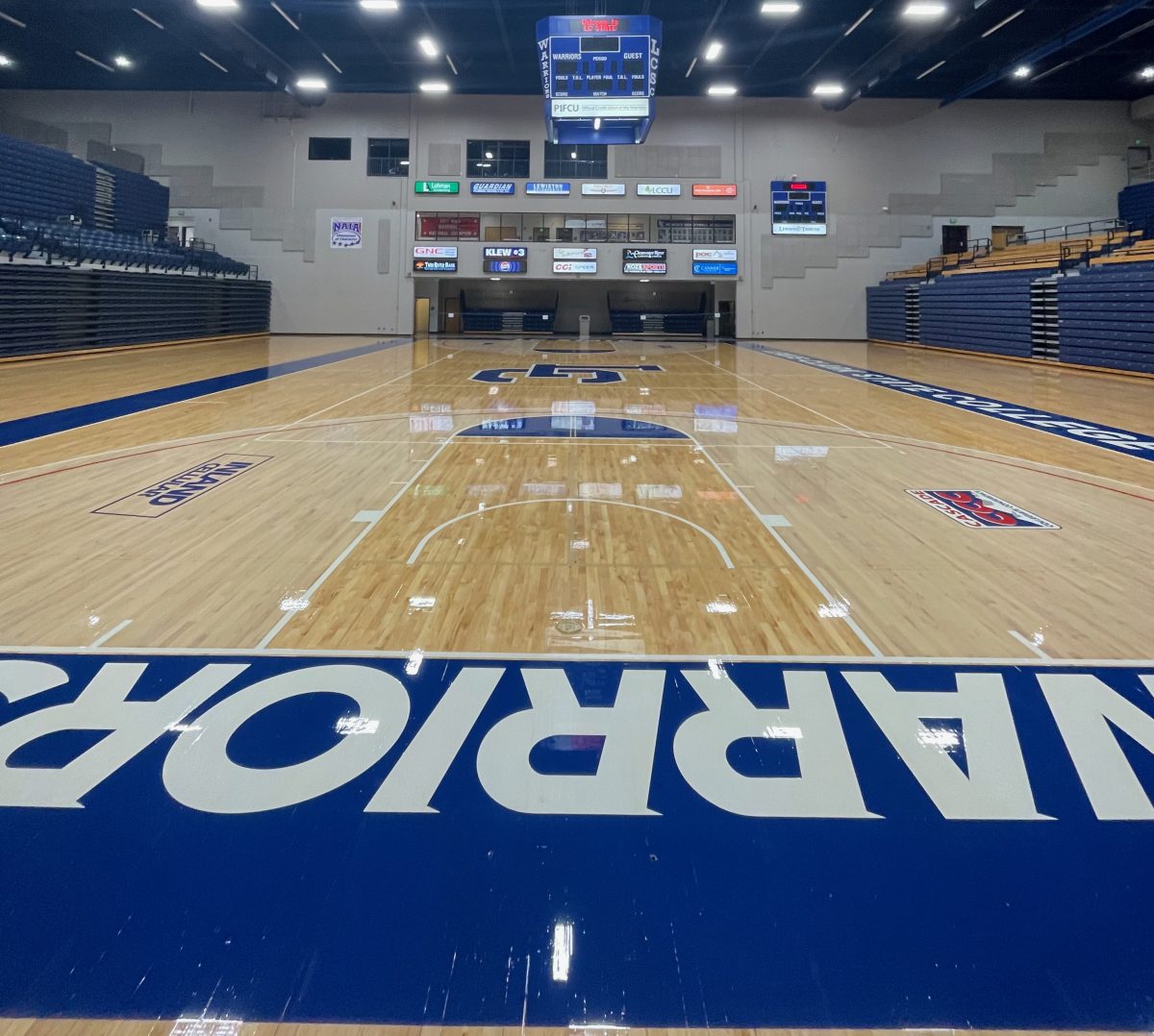 Lewis Clark State Warriors, Lewiston, Idaho - basketball gym floor refinishing and paintwork by COURTSPORTS.
