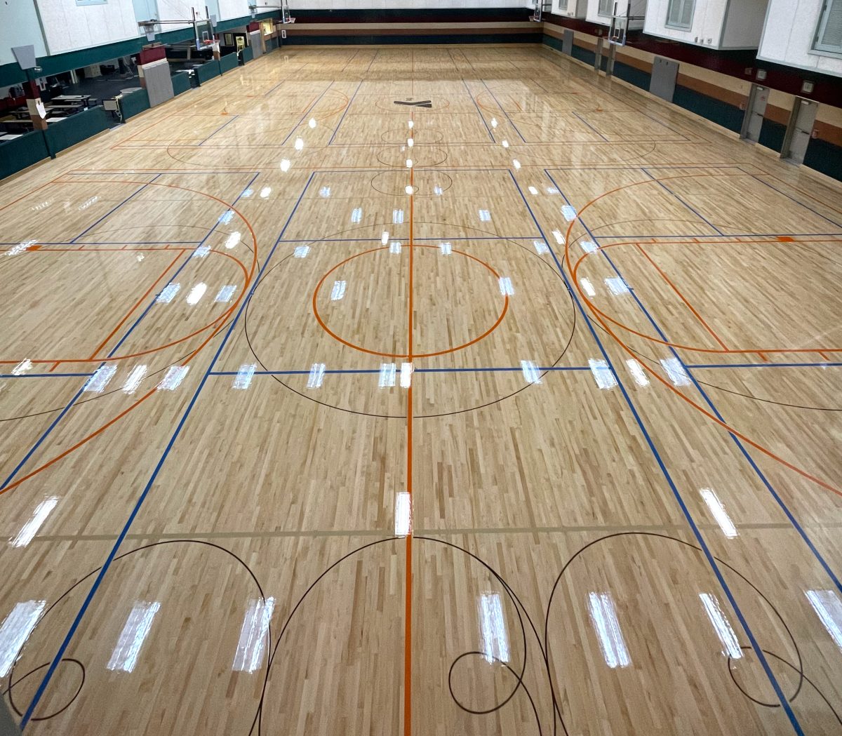 YMCA of Douglas County, Medford, Oregon - full sanding, sealing, roller skate circles, and all finish work by COURTSPORTS.