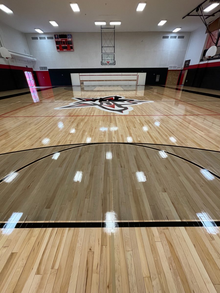 Enterprise High School, Eastern Oregon - dark tinted 3-point areas - sanded and refinished by COURTSPORTS.